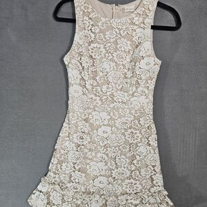 Altar'd State Womens Small Coquette Fairy Mini Dress Beige Lace Floral Sleeveles